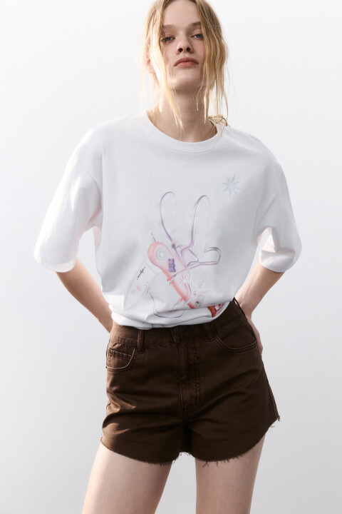 

Футболка хлопковая с принтом, Белый, Футболка хлопковая с принтом