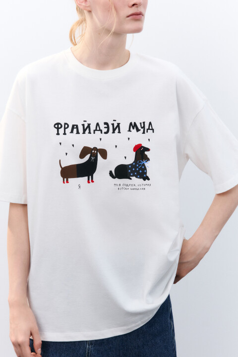 

Футболка свободная с принтом, Белый, Футболка свободная с принтом
