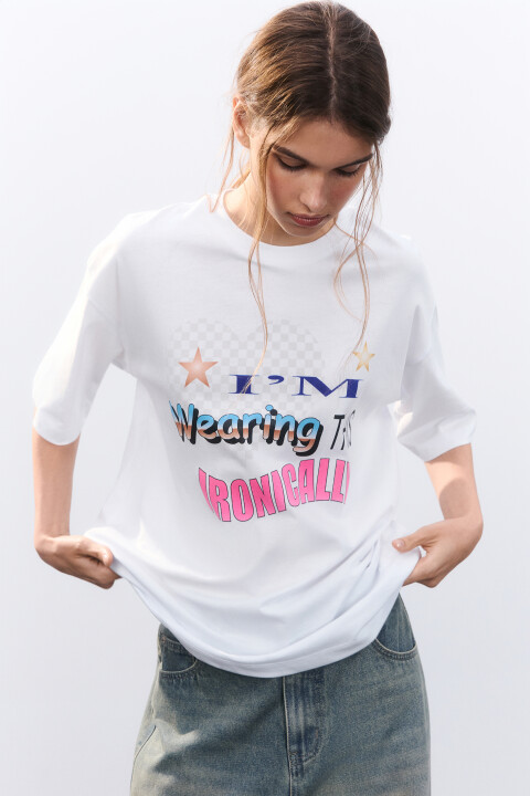 

Футболка хлопковая с принтом, Белый, Футболка хлопковая с принтом