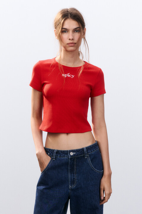 

Футболка-топ с вышивкой, Красный, Футболка-топ с вышивкой