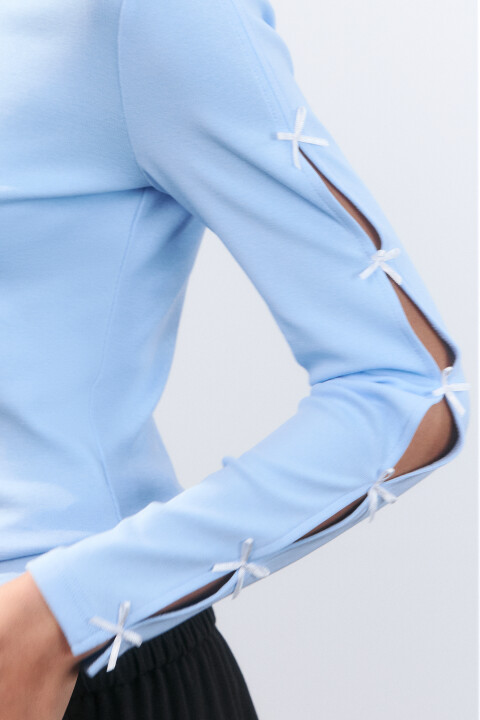 

Лонгслив с принтом и бантиками, Голубой, Лонгслив с принтом и бантиками