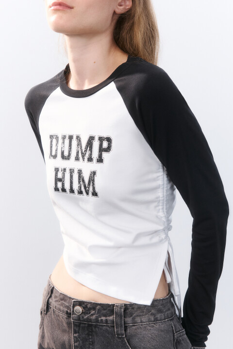 

Кроп-лонгслив с принтом и драпировкой, Черный, Кроп-лонгслив с принтом и драпировкой