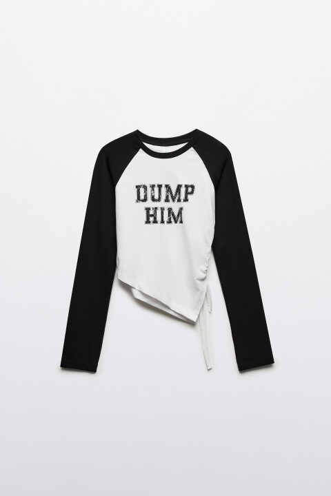 

Кроп-лонгслив с принтом и драпировкой, Черный, Кроп-лонгслив с принтом и драпировкой