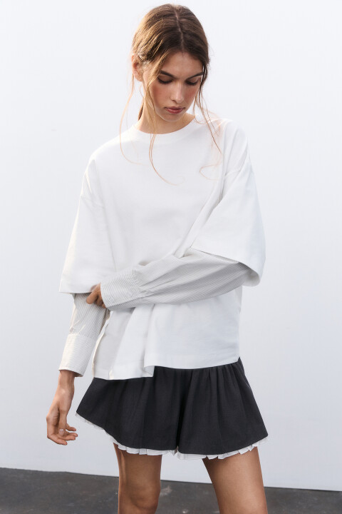 

Лонгслив с рукавами рубашки, Белый, Лонгслив с рукавами рубашки