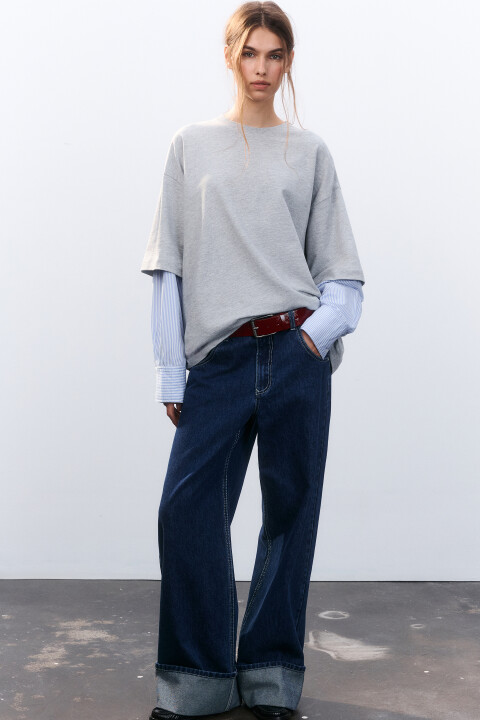 

Лонгслив с рукавами рубашки, Серый, Лонгслив с рукавами рубашки