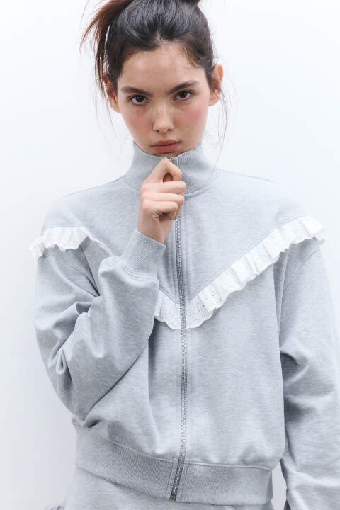 

Толстовка на молнии с оборками, Серый, Толстовка на молнии с оборками