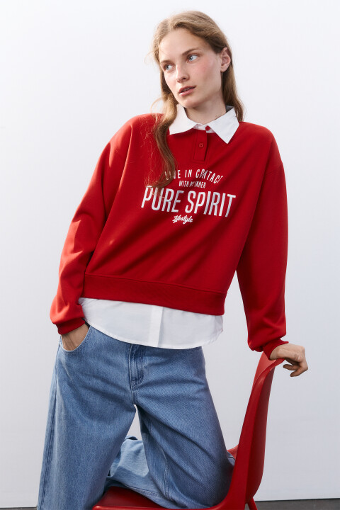 

Свитшот с имитацией рубашки, Красный, Свитшот с имитацией рубашки