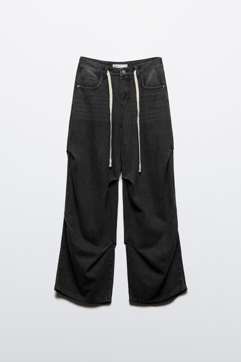 

Джинсы baggy со складками и шнурком, Серый, Джинсы baggy со складками и шнурком