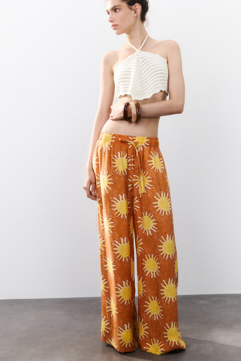 

Брюки широкие из вискозы с принтом, Красный, Брюки широкие из вискозы с принтом