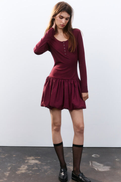 

Платье в рубчик с юбкой-баллон, Красный, Платье в рубчик с юбкой-баллон