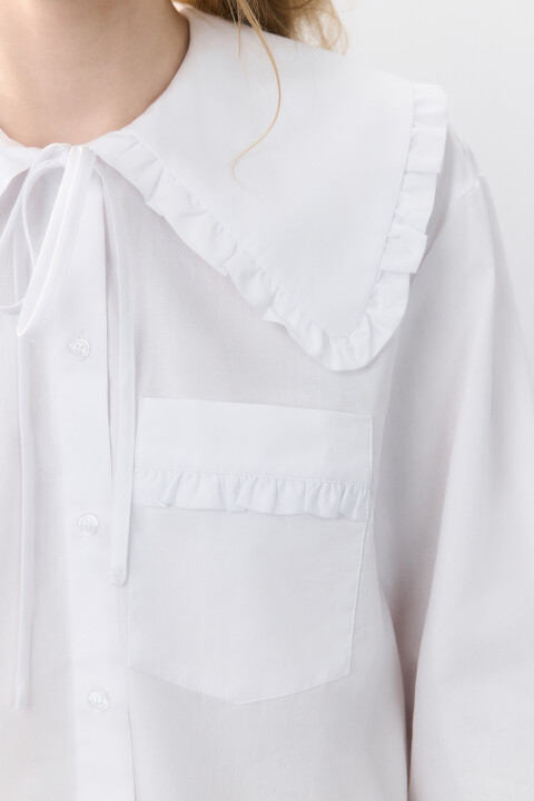 

Блузка с воротником на завязках, Белый, Блузка с воротником на завязках