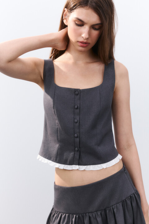 

Жилет облегающий с оборками, Серый, Жилет облегающий с оборками