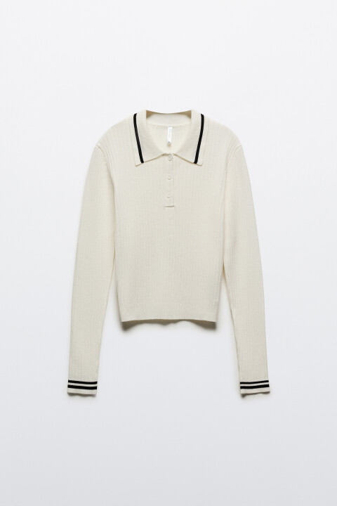 

Джемпер-поло облегающий из вискозы, Молочный, Джемпер-поло облегающий из вискозы