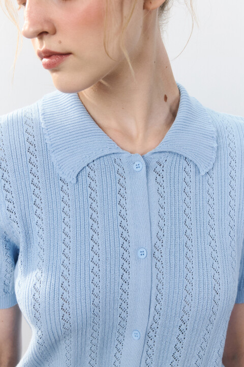 

Джемпер ажурный на пуговицах, Голубой, Джемпер ажурный на пуговицах