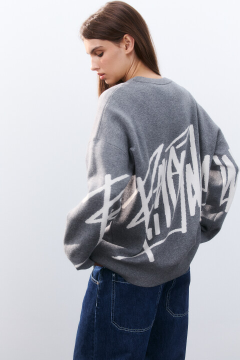 

Джемпер вязаный с вышивкой и принтом, Серый, Джемпер вязаный с вышивкой и принтом