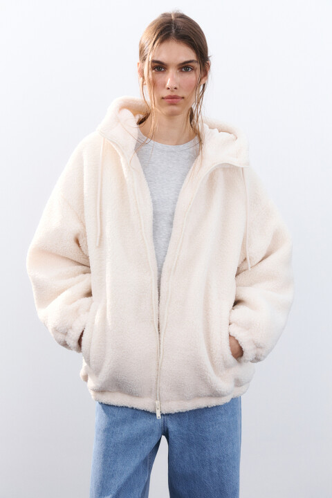 

Куртка плюшевая с капюшоном, Молочный, Куртка плюшевая с капюшоном