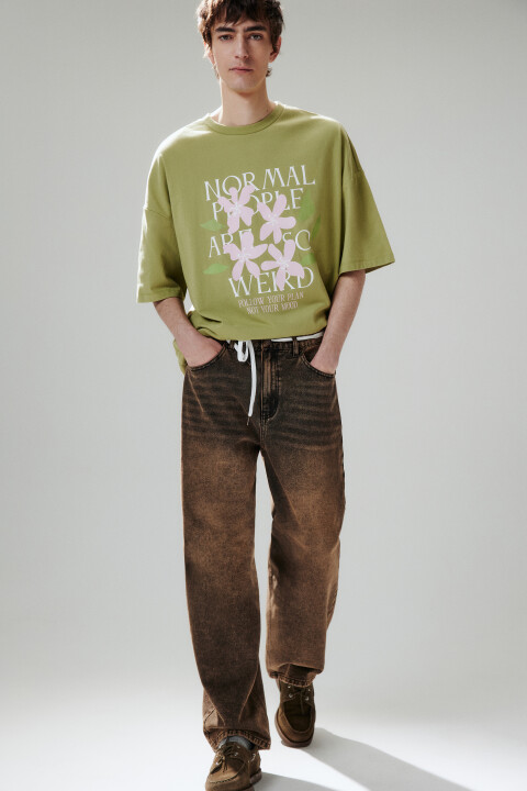 

Джинсы baggy зауженные со шнурком, Коричневый, Джинсы baggy зауженные со шнурком