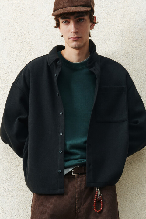 

Рубашка-овершот с карманом, Черный, Рубашка-овершот с карманом