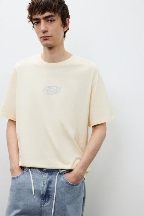 

Футболка хлопковая с принтом, Бежевый, Футболка хлопковая с принтом