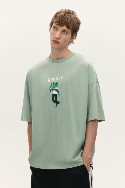 

Футболка oversize с принтом, Зеленый, Футболка oversize с принтом