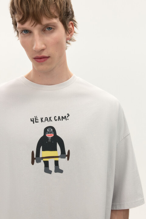 

Футболка oversize с принтом, Серый, Футболка oversize с принтом