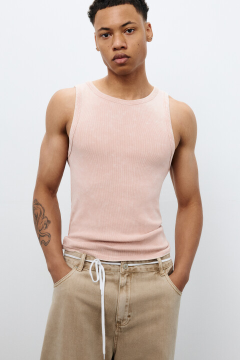 

Майка в рубчик с вареным эффектом, Розовый, Майка в рубчик с вареным эффектом