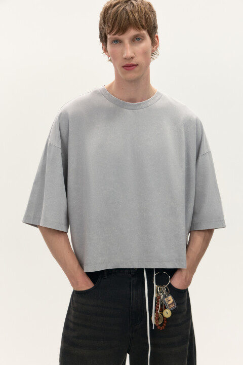 

Футболка boxy fit с вареным эффектом, Серый, Футболка boxy fit с вареным эффектом