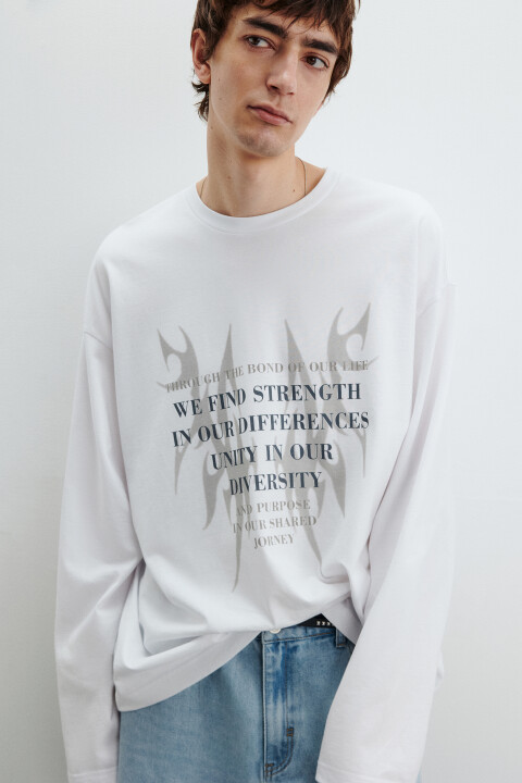 

Лонгслив хлопковый с принтом, Белый, Лонгслив хлопковый с принтом