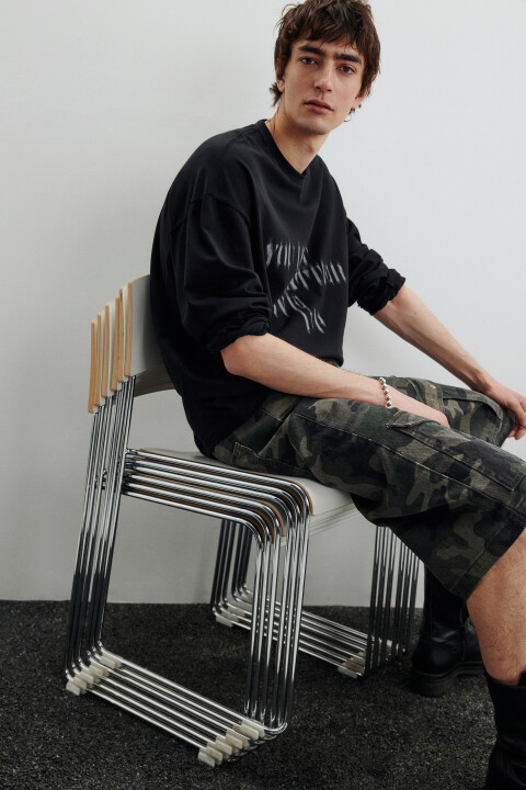 

Лонгслив хлопковый с принтом, Черный, Лонгслив хлопковый с принтом