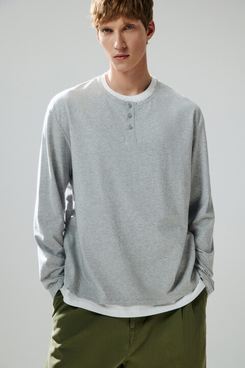 

Лонгслив двуслойный с застежкой на груди, Серый, Лонгслив двуслойный с застежкой на груди