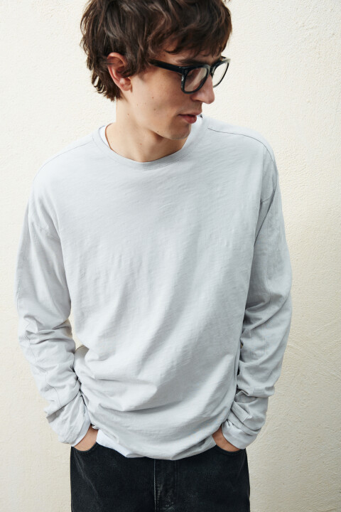 

Лонгслив из хлопкового трикотажа, Серый, Лонгслив из хлопкового трикотажа