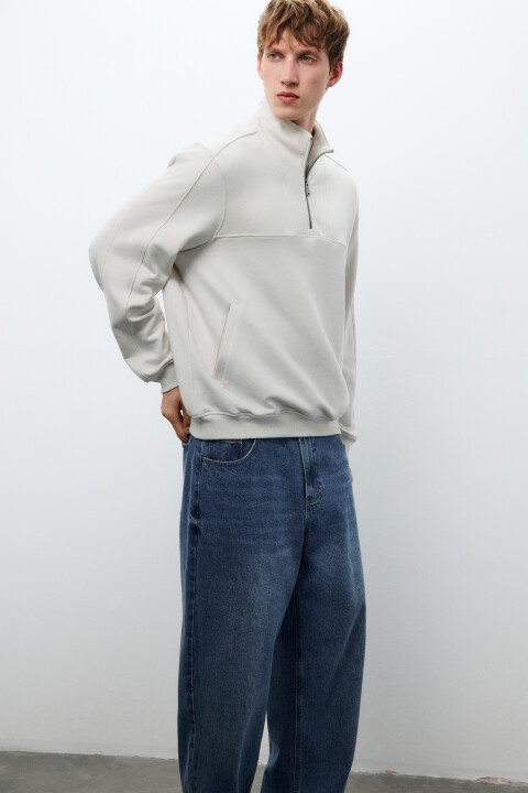 

Толстовка half zip из футера, Бежевый, Толстовка half zip из футера