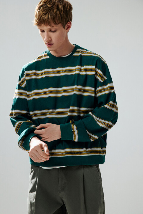 

Свитшот в полоску с надписью, Зеленый, Свитшот в полоску с надписью