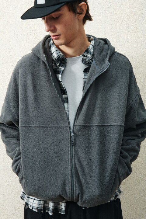 

Худи-зипка флисовая с капюшоном, Серый, Худи-зипка флисовая с капюшоном