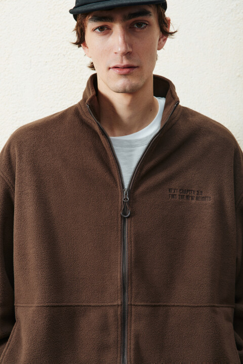 

Худи-зипка флисовая с надписью, Коричневый, Худи-зипка флисовая с надписью