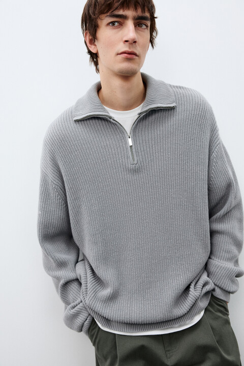 

Свитер с воротником на молнии, Серый, Свитер с воротником на молнии