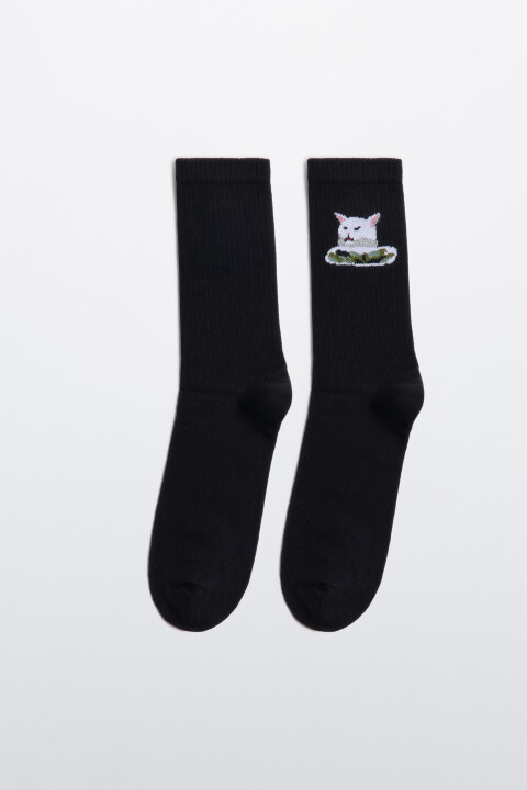 

Носки высокие с мемными котами, Черный, Носки высокие с мемными котами