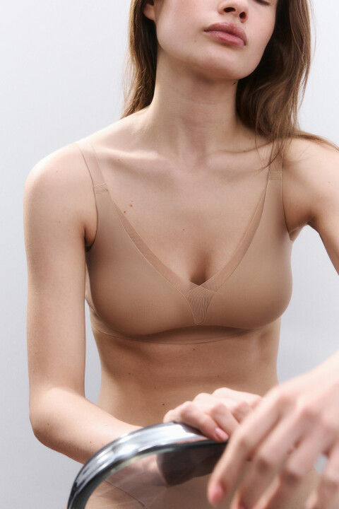 

Бюстгальтер с декором из сетки, Бежевый, Бюстгальтер с декором из сетки