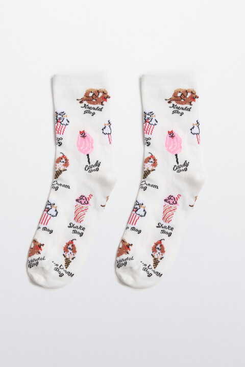 

Носки высокие с принтом, Ванильный, Носки высокие с принтом