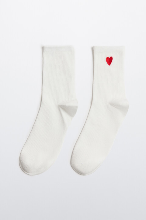 

Носки высокие с вышивкой-сердечком, Ванильный, Носки высокие с вышивкой-сердечком