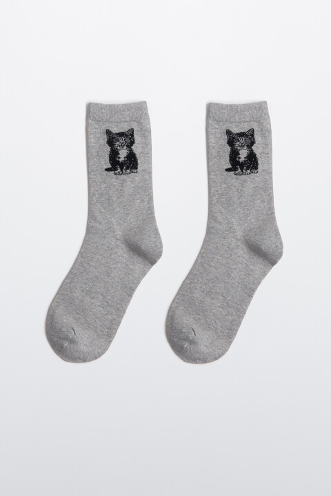 

Носки высокие с котиками, Серый, Носки высокие с котиками