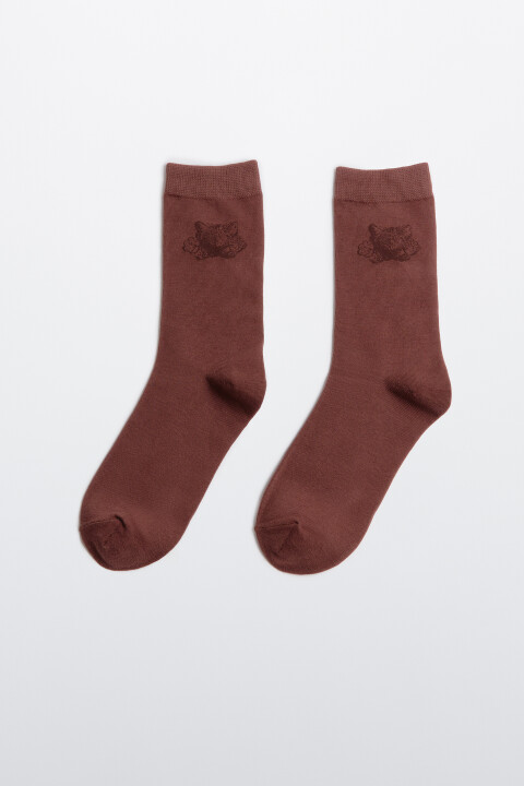 

Носки высокие с котиками, Бежевый, Носки высокие с котиками