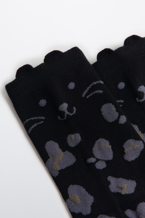 

Носки высокие с котиками, Черный, Носки высокие с котиками