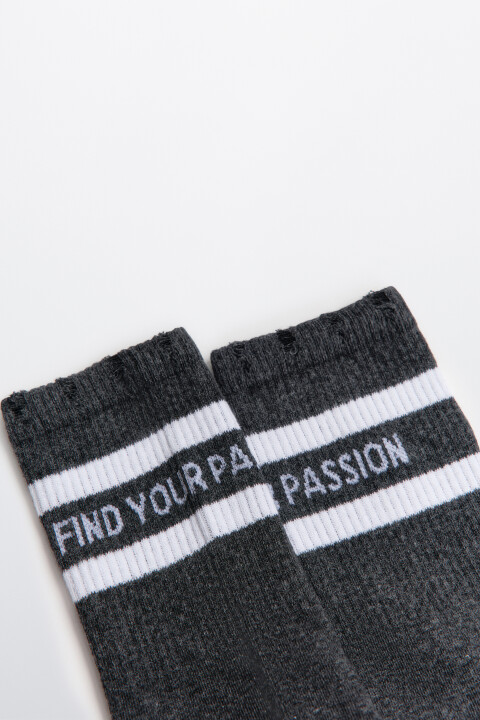 

Носки с полосками и надписью, Серый, Носки с полосками и надписью