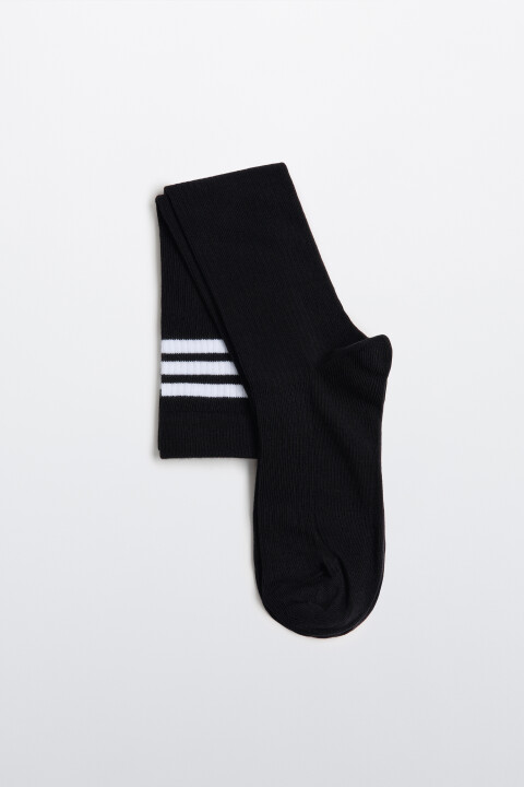 

Гольфы в рубчик с контрастными полосками, Черный, Гольфы в рубчик с контрастными полосками