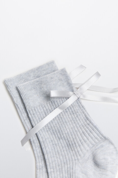 

Носки в рубчик с атласным бантом, Черный, Носки в рубчик с атласным бантом