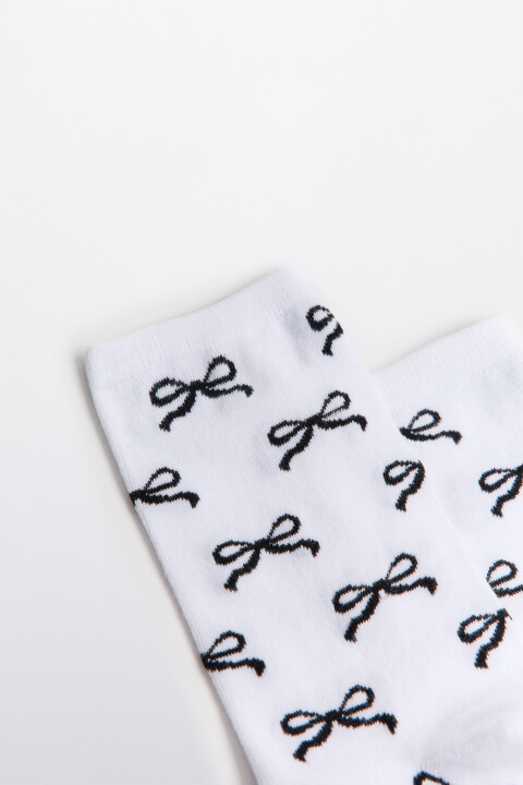 

Носки высокие с принтом-бантиками, Белый, Носки высокие с принтом-бантиками
