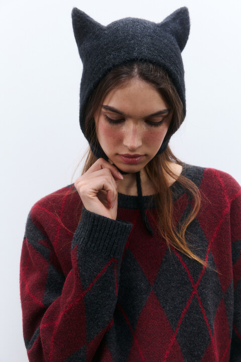 

Шапка-чепчик с ушками и завязками, Черный, Шапка-чепчик с ушками и завязками