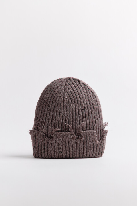 

Шапка в рубчик с рваным декором, Серый, Шапка в рубчик с рваным декором