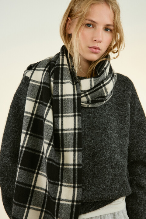 

Шарф в клетку с бахромой, Бежевый, Шарф в клетку с бахромой